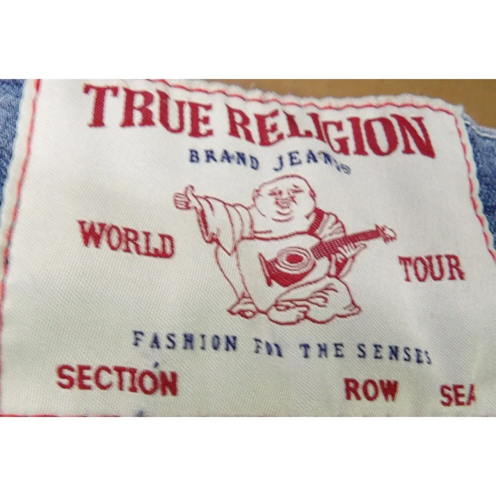 True Religion Jeans Men W32 Rocco Relaxed Skinny Flap Pocket Blue Denim Stretch